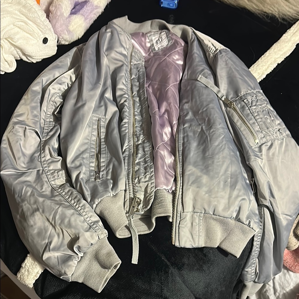 Gap Metallic Gray Bomber Jacket - image 1